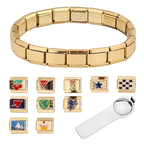 Pulsera italiana ajustable de acero inoxidable con dijes desmontables