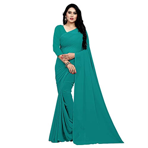 Image of StyleScope Women's Plain Georgette Saree With Georgette Plain Matching Unstitched Blouse Piece (Plainn)