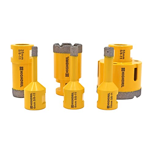 Highdril Diamond Core Drill Bits Set For Porcelain Tile Granite Marble Stone Brick Vacuum Brazed Hole Saws 6Pcs 6/8/10/25/35/55Mm #TOP5