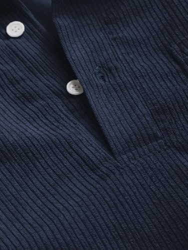 Image of ZAFUL Men's Corduroy Shirts Solid Color 2024 Fall Half Button Long Sleeves Polo Shirt Casual Work Collared Shirt with Pocket