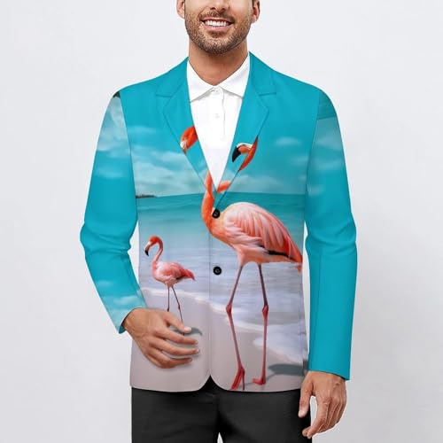 Flamingo on Beach Men's Casual Blazers Slim Fit Sport Coats Blazer Two Buttons Suit Jacket for Work Party2