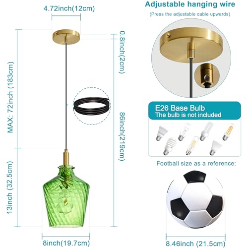 Image of Stripes Green Glass Pendant Light for Kitchen Island Gold 8 Inch 1 Pack