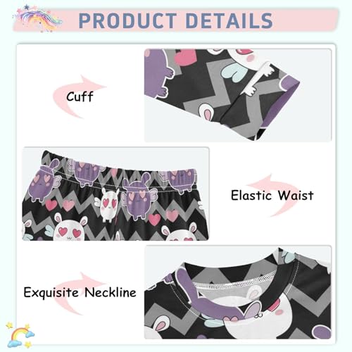 Pajama Sets Long Sleeve Cute Rabbits with Hearts Soft Comfy Sleepwear 2 Piece PJS 3-8T4
