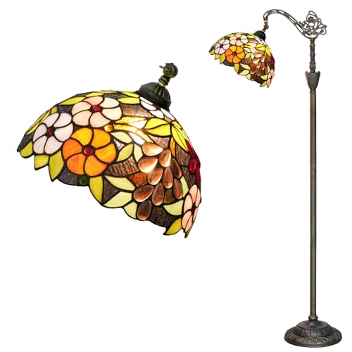 Image of Tiffany Floor Lamp 12 Inch Stained Glass Lamp Purple Retro Handcrafted Adjustable Reading Lamp Suitable For Bedside Bedroom Living Room Office Tiffany Style Antique Home Decoration Art (Grape Flower)