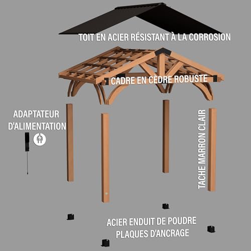 Backyard Discovery Arlington 12' x 10' Cedar Wood Outdoor Gazebo Pavilion with Hardtop Galvanized Steel Peak Roof, Snow Support, Wind Resistance, PowerPort, Shade for Garden, Patio, Deck, Entertaining - image 9