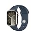 Produktbild Apple Watch Series 9 (GPS + Cellular, 45 mm) Smartwatch mit Edelstahlgehäuse in Silber und Sportarmband M/L in Sturmblau. Fitnesstracker, Blutsauerstoff und EKG Apps, Always-On Retina Display