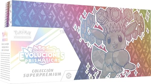 Pokémon: Colección superprémium de Escarlata y Púrpura-Evoluciones Prismáticas (1 Carta holográfica de promoción de ilustración expandida, 1 mullidita Caja para Cartas y 15 Sobres de Mejora)