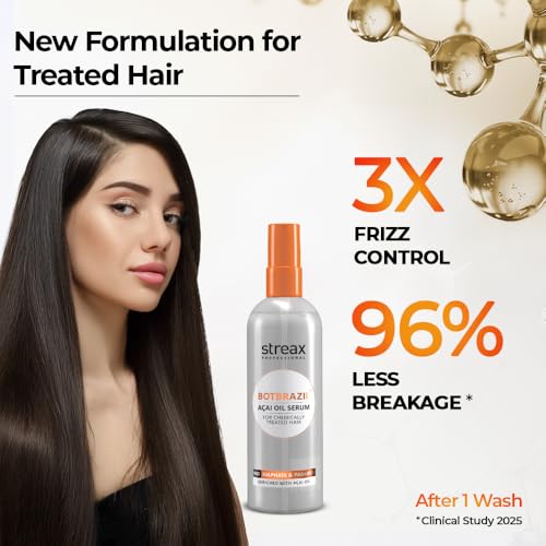 Image of Streax Professional BotBrazil Acai Oil Serum,100ml for Chemically Treated Hair - Keratin, Smoothening which helps to control frizzy hair, dry hair | Hair serum for Women & Men