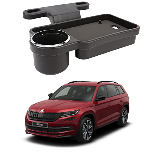 Image of Oshotto (FT-04) Foldable Car Auto Headrest Rear Back Seat Table Drink Food Cup Tray Holder Compatible with Skoda Kodiaq - Black