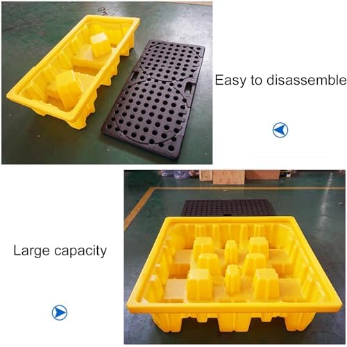 Industrial Spill Containment Pallet Industrial Drum Spill Containment Pallet, Modular Leakproof Tray with Drain for Garage and Basement, Prevents Environmental Hazards，Yellow 130x68x45cm1PC