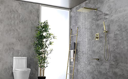 Shamanda Waterfall Tub Spout Shower System With Handheld Bidet Sprayer For Toilet,Brushed Gold #TOP1