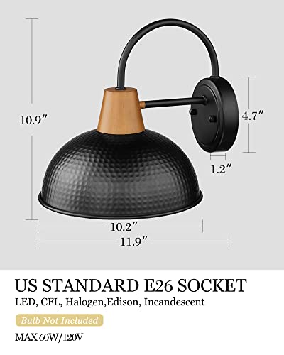 Outdoor Wall Lights, Hwh Gooseneck Barn Light Outdoor, Modern Exterior Light Fixture Wall Mount, 10'' Indoor Outdoor Wall Sconce With Hammered Metal Shade, Black Finish, 5Hzg70B Bk #TOP4