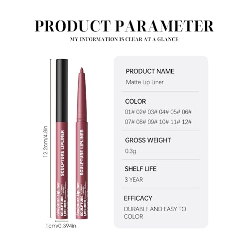 Image of K06 Hxssll 12 Colors Matte Lip Liner Pencil - Long Lasting Waterproof Lip Liner, Smudge Proof Transfer Proof Lip Pencil, High Pigment Lip Makeup for Defining & Filling Lips (06#, 1PCS)