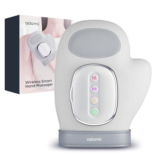 Adomii Hand Massager with Heat & Compression - Relieves Hand Fatigue & Soreness - Wrists & Fingers Massager for Stress & Pain Relief - Cordless Hand Massager for Arthritis & Carpal Tunnel - Ideal Gift
