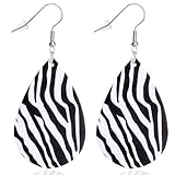 Zebra Print Leather Earrings Black & White Animal Pattern Dangle Earrings Bold Statement Jewelry for Women's Fashion