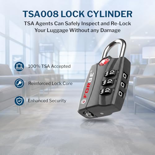 Image of Forge Open Alert TSA Approved Luggage Locks - 3 Digit Combination, Easy Read Dials, Zinc Alloy Body - Ideal Travel Lock for Luggage, Suitcases, Bags & Toolboxes. Matte Black 2-Pack.