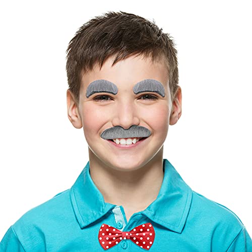 image for Skylety 2 Pieces Old Man Costume for Boys, Gray Old Man Moustache and 