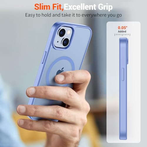 Image of SUPFINE Magnetic for iPhone 14 Case & iPhone 13 Case (Compatible with MagSafe)(Military Grade Drop Protection) Slim Translucent Matte Shockproof Phone Cover,Blue Purple