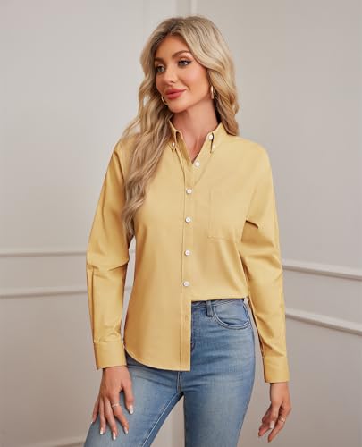 Image of siliteelon Button Down Shirts for Women Oxford Shirt Long Sleeve Classic Wrinkle Free Business Dress Shirts Work Office