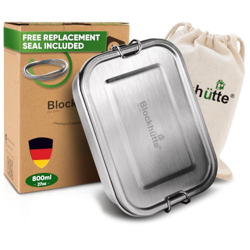 Blockhütte Stainless Steel Lunch Box for Kids and Adults I 800ml Metal Lunch Box I Metal Bento Boxes with 2 Movable Dividers Leakproof Lunchbox Stainless Steel Bento Box with Spare Seal