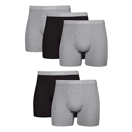 Hanes Cueca boxer masculina, sem etiqueta, com cós ComfortFlex, Preto/Cinza - 5, L