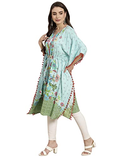 Image of Juniper SkyBlue Rayon Printed Straight Kaftan