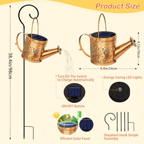 ZNYCYE Solar Watering Can Lights, Hummingbird Decorative Hanging Lantern Solar Lights Outdoor Waterproof, Gifts for Mom Women Grandma Birthday, Retro Metal Garden Decor for Outside Yard Patio Lawn by ZNYCYE - Image 3