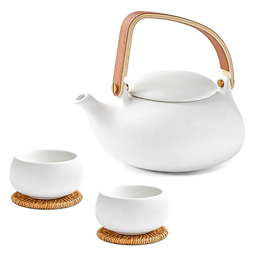 ZENS Ceramic Teapot Set, Modern Japanese Tea Pot Set with Infuser for Loose