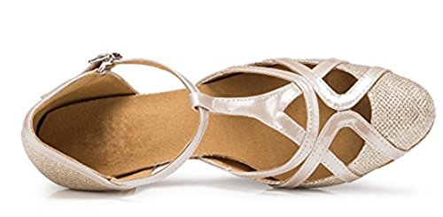 TDA Womens Mid Heel 6cm Champagne PU Leather Salsa Tango Ballroom Latin Party Dance Shoes CM101 5 M US
