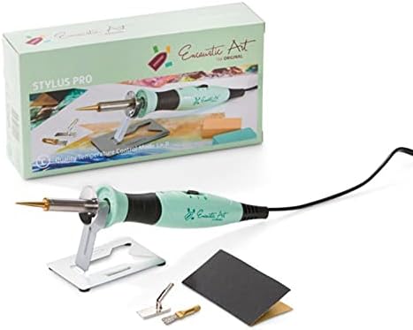 Encaustic Art Stylus Pro Low Heat Tool -Includes Stylus, 3 Attachments-Standard Drawing Tip, Brush Head And Rectangle Shape- Encaustic Painting Supplies