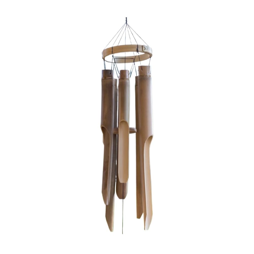 YUEKOPOU Bamboo Wind Chime Chinese Homestay Courtyard Bell Decoration Yellow 12x40cm