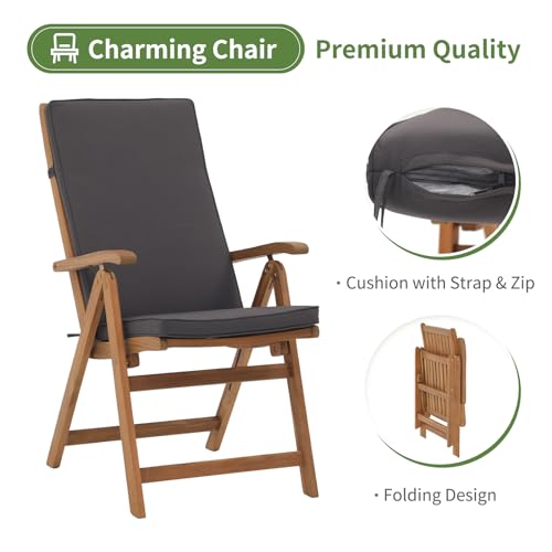Oc Orange-Casual Folding Patio Dining Chair Set Of 2, Outdoor Acacia Wooden Reclining Chair W/Armrest & Removeable Cushion, Fsc Certified Wood, For Porch, Backyard thumb #4