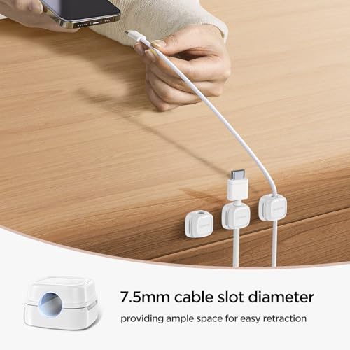 6 Pack de Clips Magnéticos para Cables, Organizador de Cables, Soporte para Cordón Ajustable, Gestión de Cables USB para Oficina y Hogar - Blanco miniatura 3