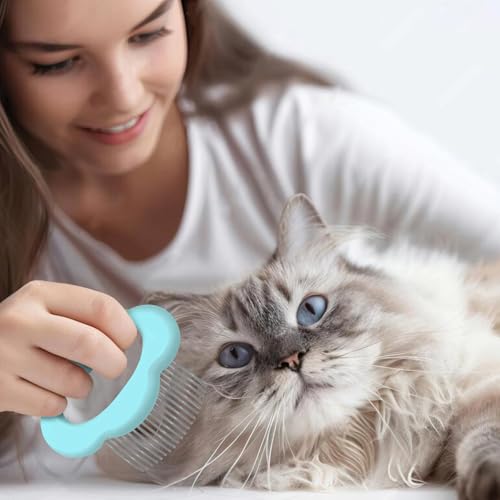 Image of Cat Massage Comb, Cute Comfort Cat Shedding Brush with Elasticity Curved Comb Teeth for Reducing Knots, Relaxing Cat Deshedding Brush for Short Hair & Long Hair Pet Hair Remover (Cat,Blue)
