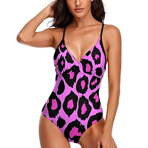 Lnmuld Sexy Swimsuit For Women Women 1 Pieces Control V Neck High Waisted Bathing Suit Wrap Tie Back Monokini Casual Hollow Hot Pink #TOP17