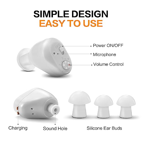Turbo Ear Rechargeable Sound Amplifier | Mini Sound Amplifier for Seniors & Adults | Enhance Sound Clarity | White