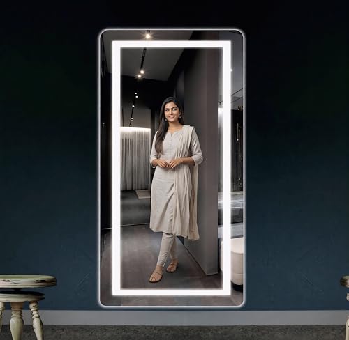 Image of Creative Arts n Frames LED Wall Mount HD Mirror with 3 Color Light Tone for Home Wall Living Room Bedroom Bathroom Hotel Decor Items (18x48 Full Length Rectangle)