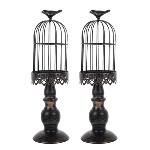 HOLIDYOYO 2Pcs Birdcage Candle Holder Vintage Wrought Iron Decorative Bird Cage Tealight Pillar Candle Holder Table Centerpieces for Wedding Birthday Party Decor