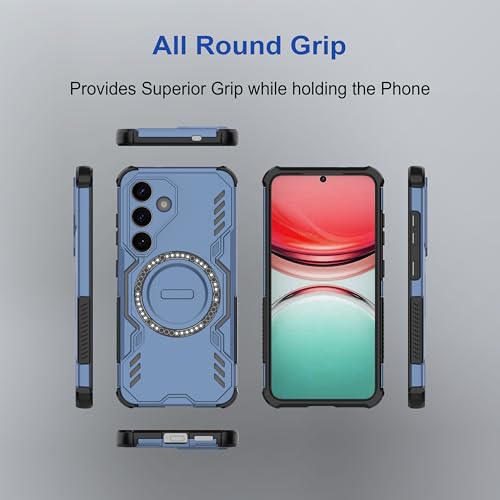 Image of amazon basics Back Case Cover for Samsung Galaxy S25 5G | Magnetic Case with Built-in Metal Ring | Supports Mag-Safe Charger, Wallet & Car Mount | Shockproof Hybrid PC + TPU | Blue