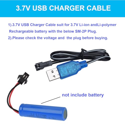 PTIJPOW 3 Pack 3.7V USB Charger Cable with SM-2P Connector/Plug for 3.7V RC Boats Cars Truck Rechargeable Li-ion and Li-Po Battery Battery Charge Cable