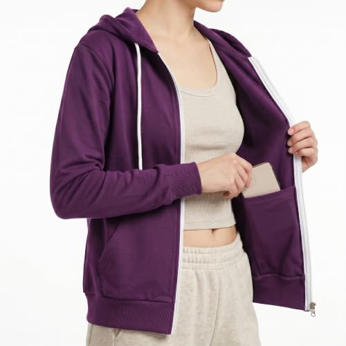 Image of GIVON Womens Casual Zip Up Hoodie Cotton Blend Soft Fabric Basic Layering Hooded Jacket with Kangaroo Pocket