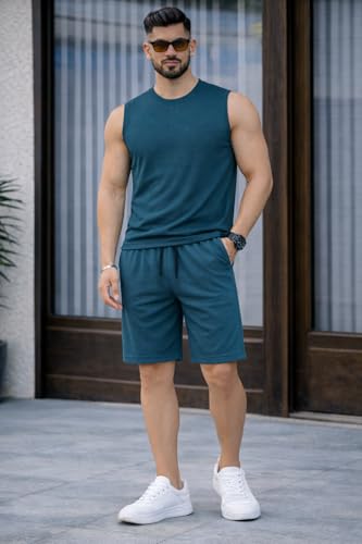Image of Mack Jonney Men's Cotton Tracksuit | Self Print Stylish Tracksuit with Shorts | Comfortable All-Season Activewear-S246