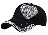 Shiny Baseball Cap for Women Pearl Loving Heart Sun Hat Adjustable Comfy Fashion Skull Cap Bling Rhi