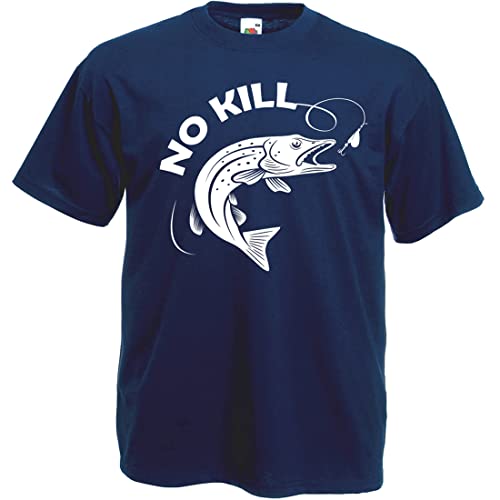 T-Shirt No Kill Brochet en coton marine pour passionnés de pêche