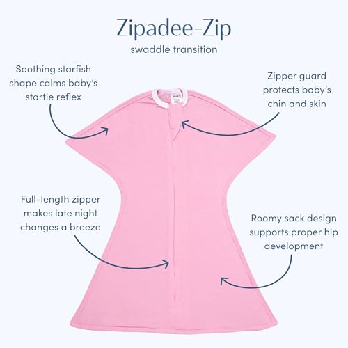 Image of SleepingBaby Zipadee-Zip Transition Swaddle - Cozy Baby Swaddle Blanket with Zipper Convenience - Roomy Wearable Blanket for Easy Diaper Changes - Classic Rose Pink, Large (12-24 Months)