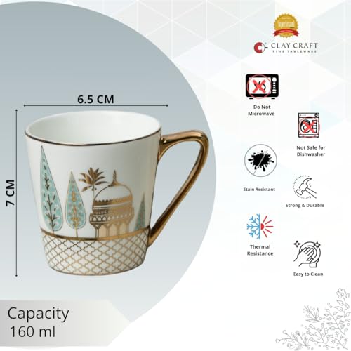 Image of Clay Craft Fine Ceramic Rock Coffee Mug Set of 6-160 Ml Each, Mugs for Coffee, Cups Set, Ideal for Gifting, Perfect for Home & Office, Elegant Ceramic Tea Cup Set (E609)