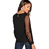 Floerns Women's Pearl Mesh Sheer Long Sleeve Blouse Shirts Tops Black M