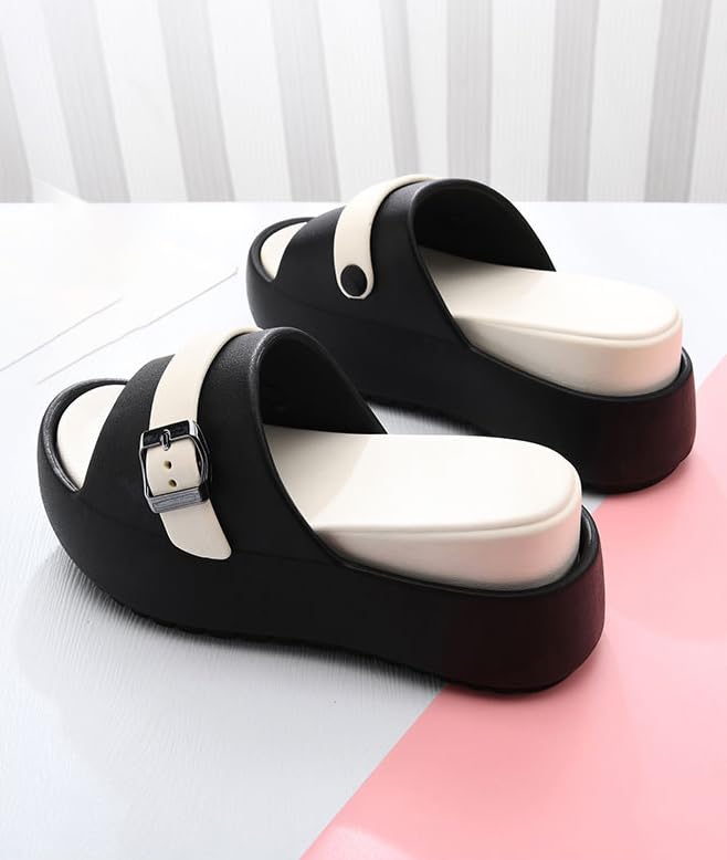 Women's Platform Thick-Soled Height Increasing Non-Slip Slippers Comfortable EVA Sole Open Toe with Buckle Decorate Chunky Heeled Casual Sandals4