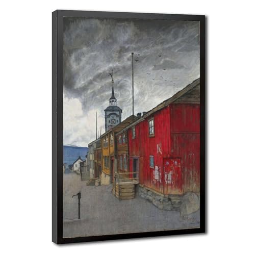 Impression sur toile Harald Sohlberg Street in Roros avec cadre en bois de haute finition