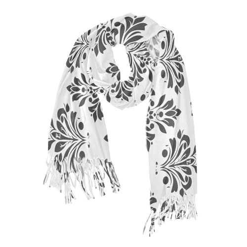 Black Damask Floral Women's Fashion Scarves Long Pashmina Shawls Winter Fall Thick Warm Scarf 86.6 x 30.71 In2